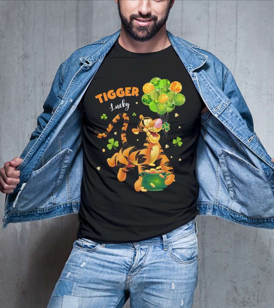 Tigger Lucky Balloons And Shamrocks With Gold Coins T-Shirt