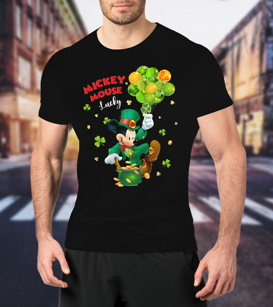Mickey Mouse Lucky St. Patrick's Day Shamrocks And Gold T-Shirt