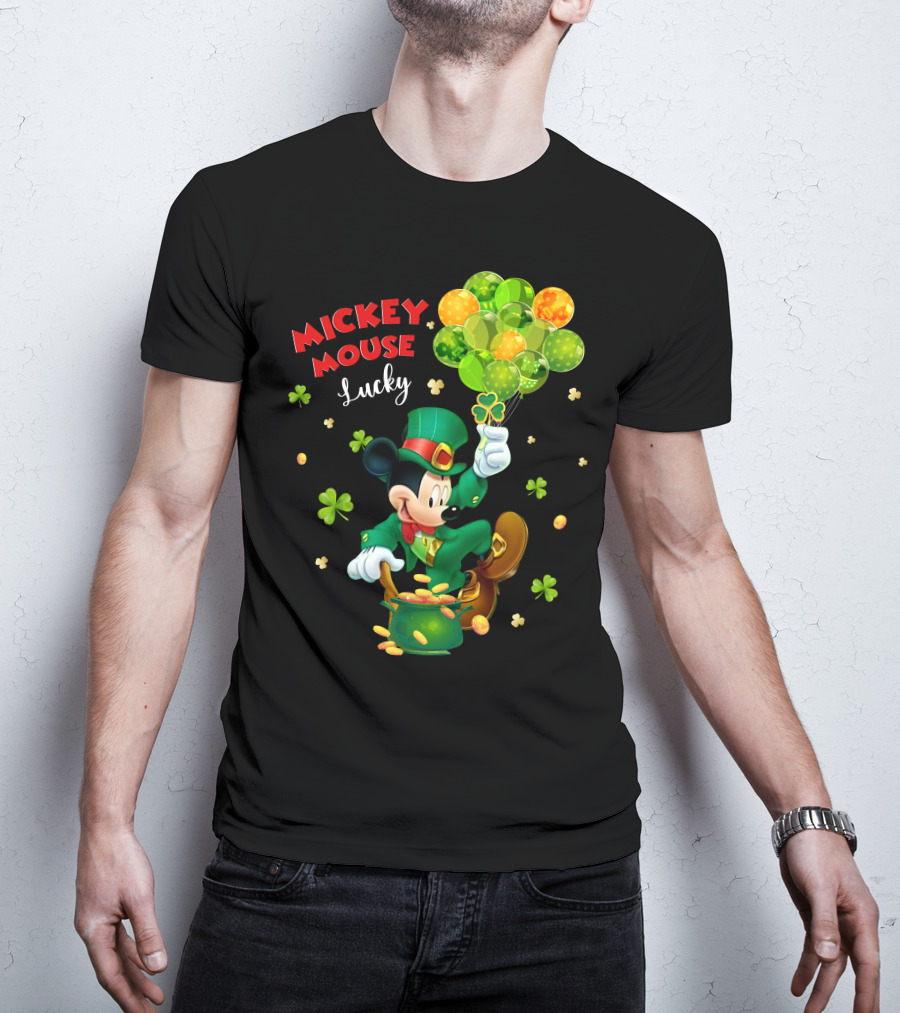 Mickey Mouse Lucky St. Patrick's Day Shamrocks And Gold T-Shirt