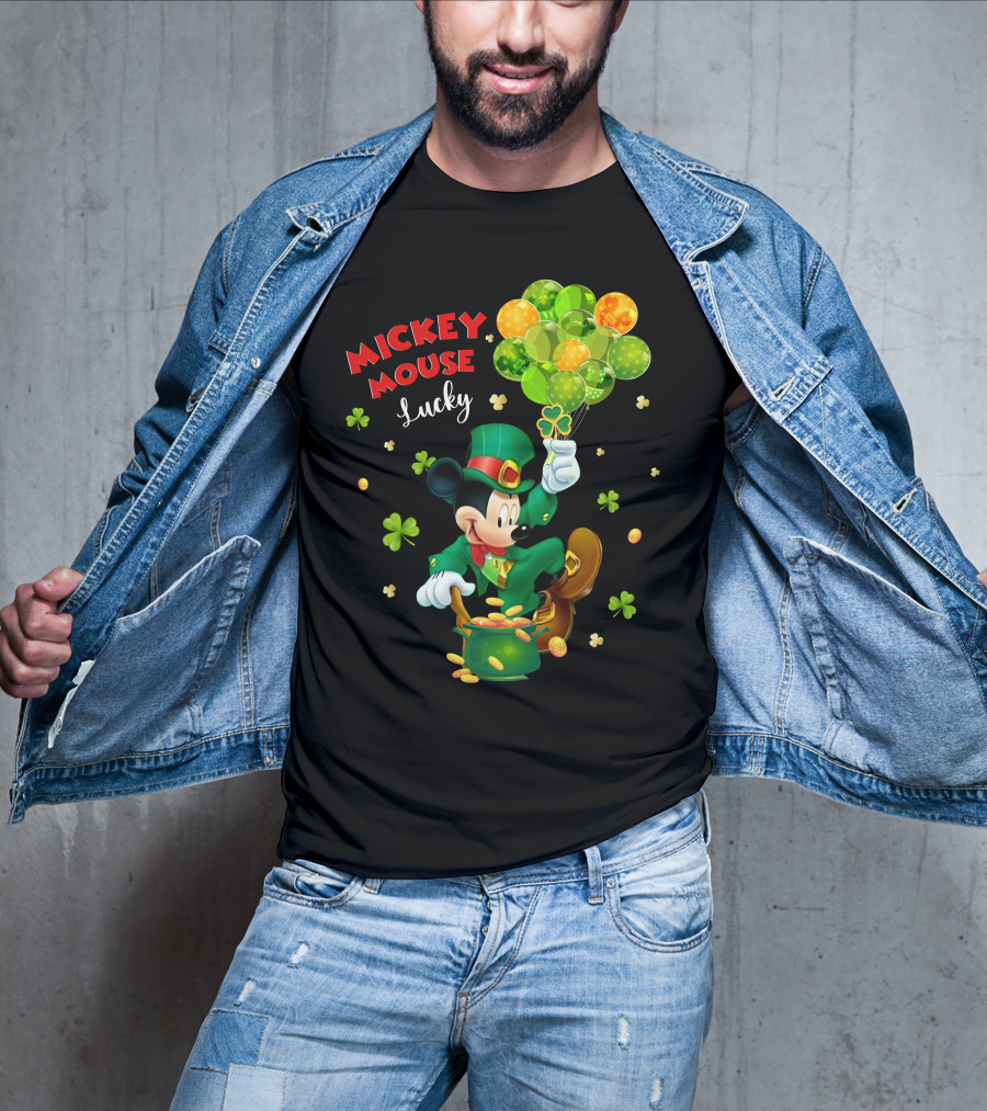 Mickey Mouse Lucky St. Patrick's Day Shamrocks And Gold T-Shirt