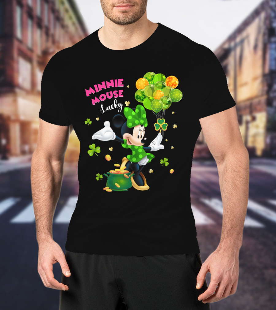 Minnie Mouse Lucky Balloons Shamrocks Coins T-Shirt