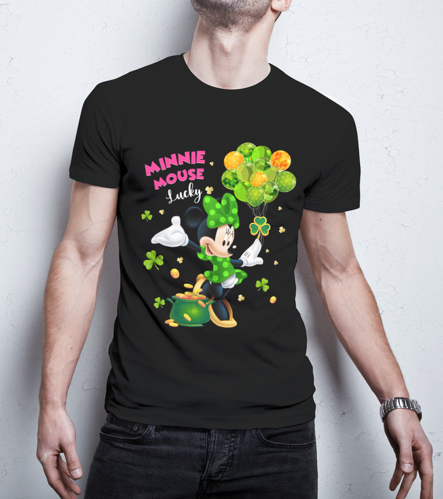 Minnie Mouse Lucky Balloons Shamrocks Coins T-Shirt
