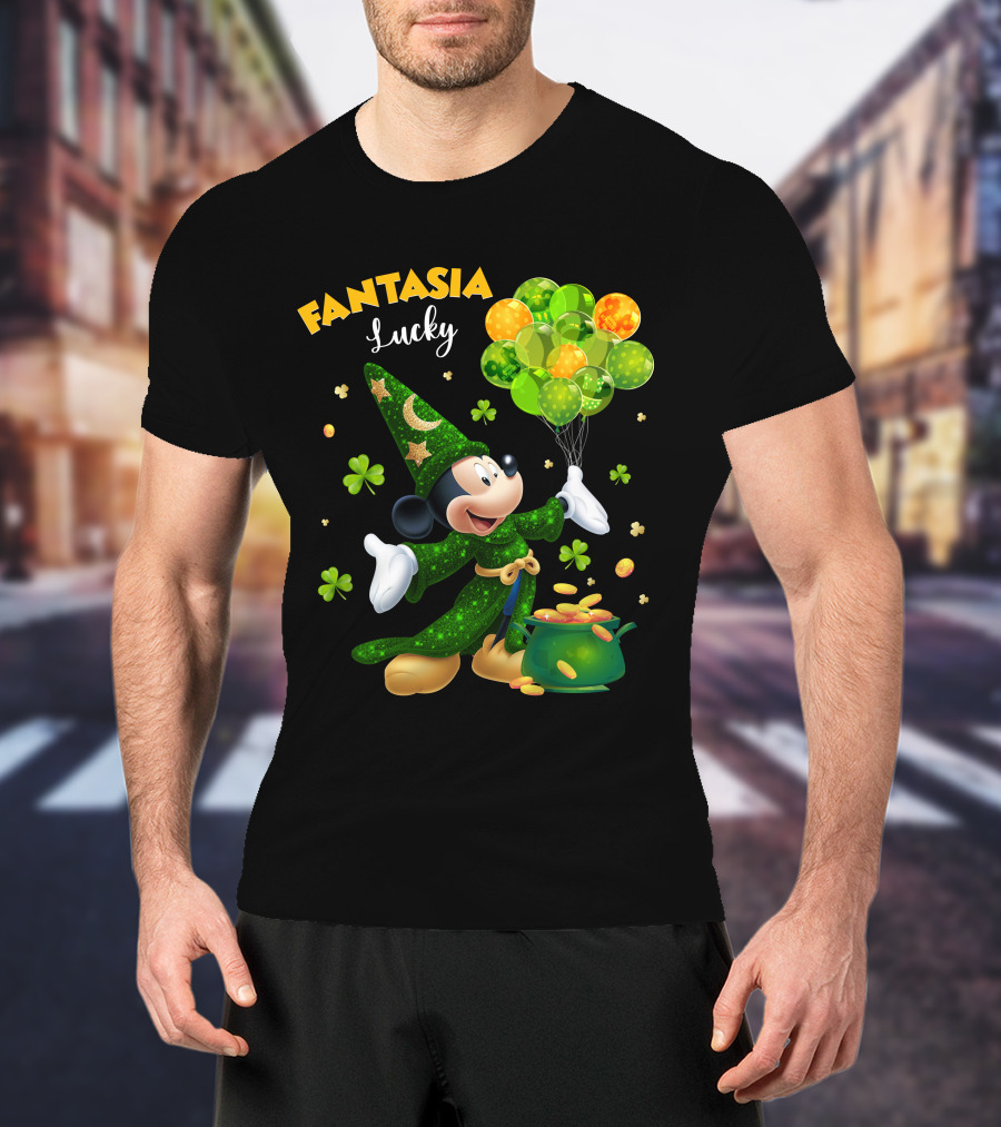 Fantasia Lucky Green Mickey With Balloons And Gold Coins T-Shirt