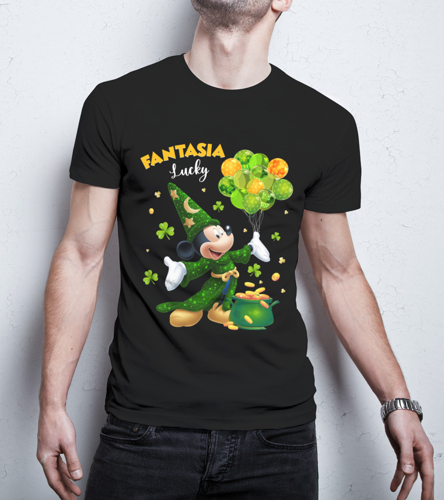 Fantasia Lucky Green Mickey With Balloons And Gold Coins T-Shirt