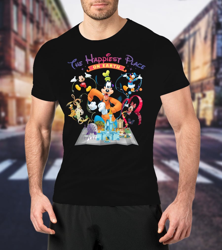 The Happiest Place On Earth Goofy Mickey Mouse Donald Duck Minnie Mouse Disneyland T-Shirt