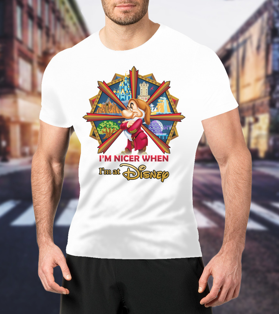 I'm Nicer When I'm At Disney Grumpy Character With Disney Parks Icons T-Shirt