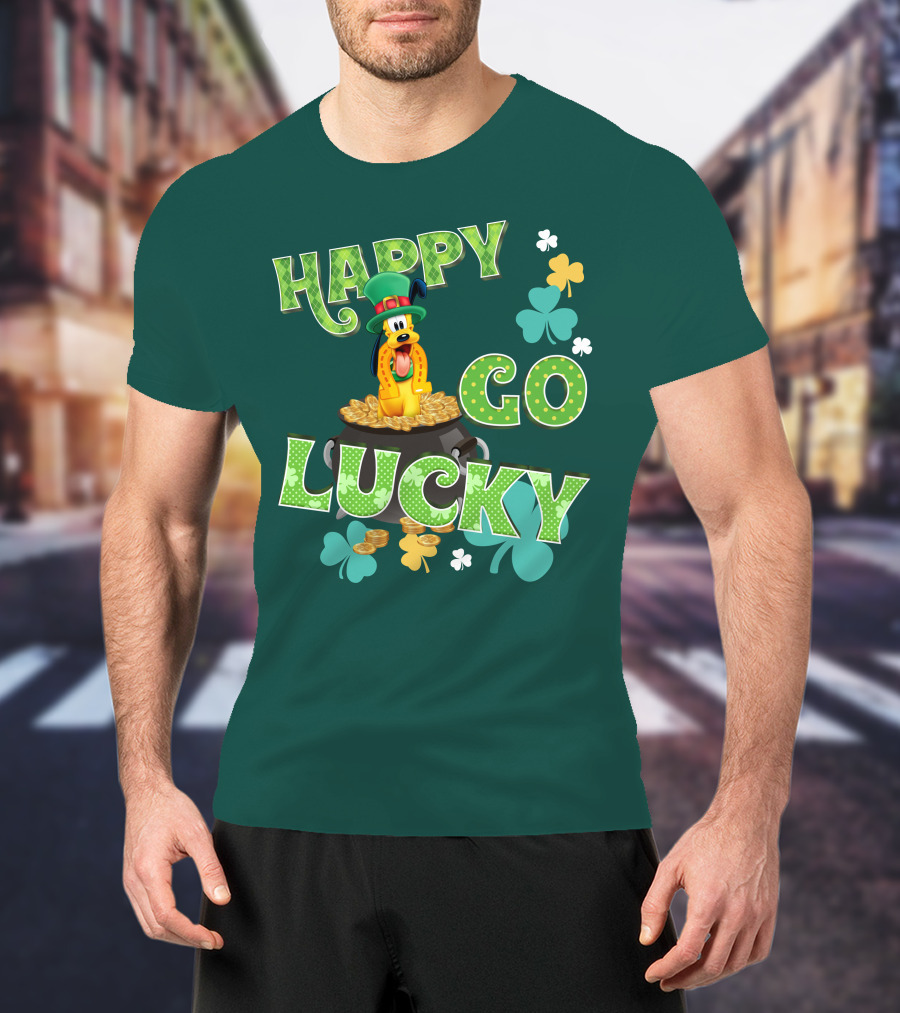 Happy Go Lucky Pluto St. Patrick's Day Theme With Lucky Charms And Gold Coins T-Shirt
