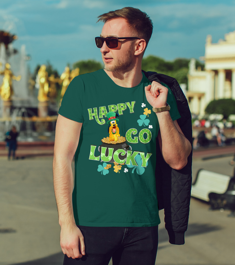 Happy Go Lucky Pluto St. Patrick's Day Theme With Lucky Charms And Gold Coins T-Shirt