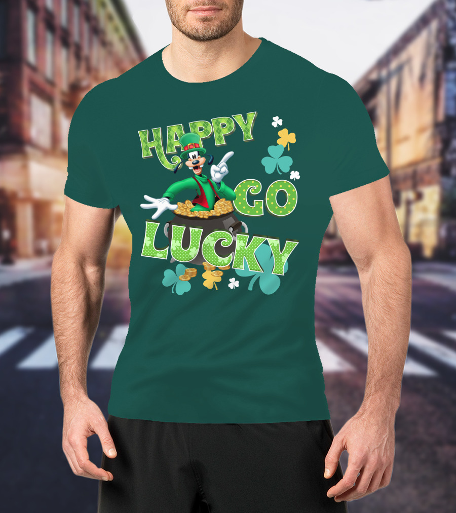 Happy Go Lucky Goofy Pot Of Gold Shamrocks T-Shirt