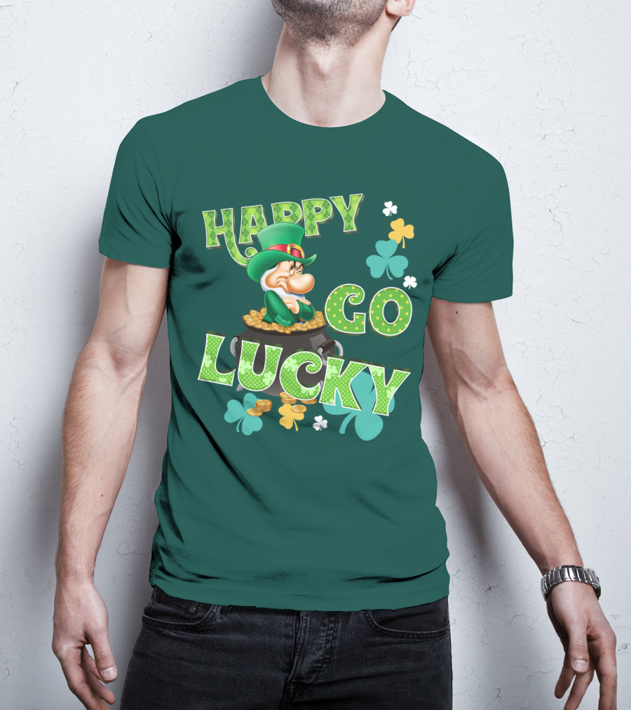 Happy Go Lucky Grumpy Dwarf Leprechaun Pot Of Gold Shamrocks T-Shirt
