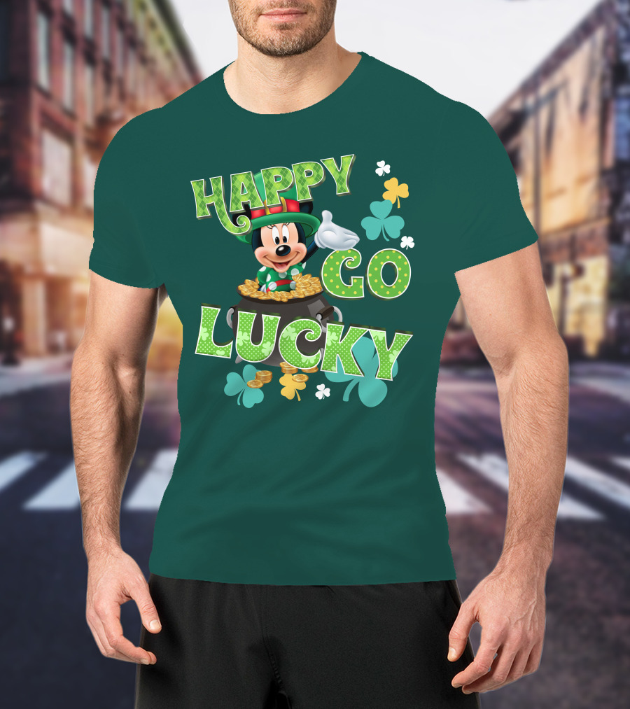 Happy Go Lucky Minnie Mouse Shamrock Pot Of Gold T-Shirt