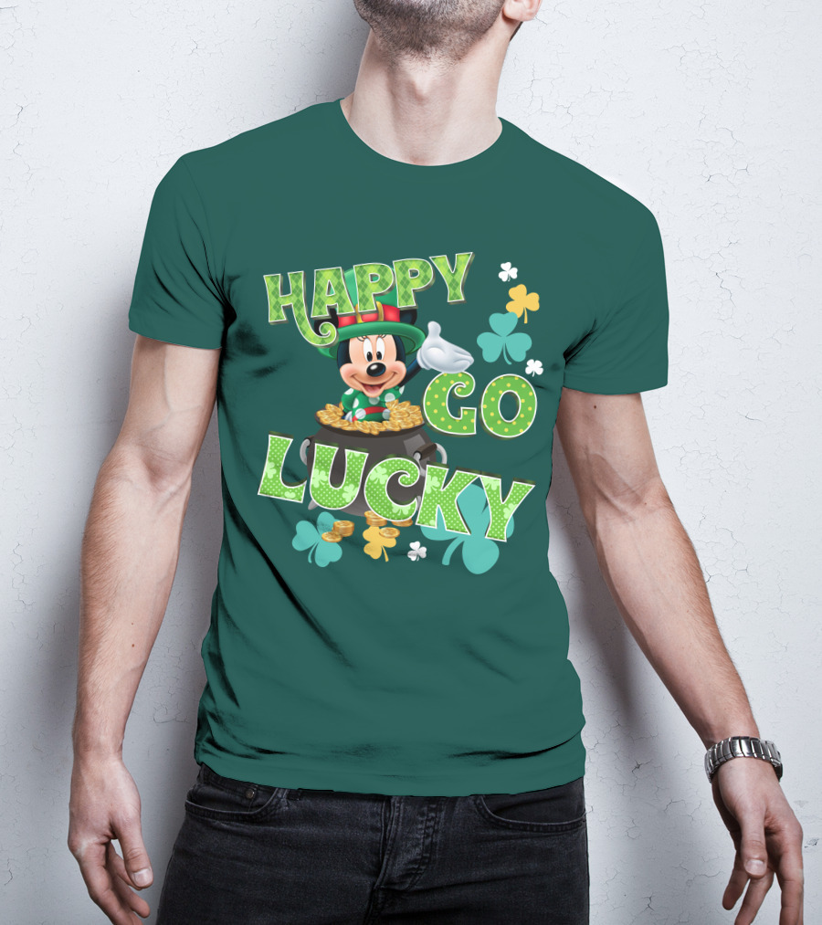 Happy Go Lucky Minnie Mouse Shamrock Pot Of Gold T-Shirt