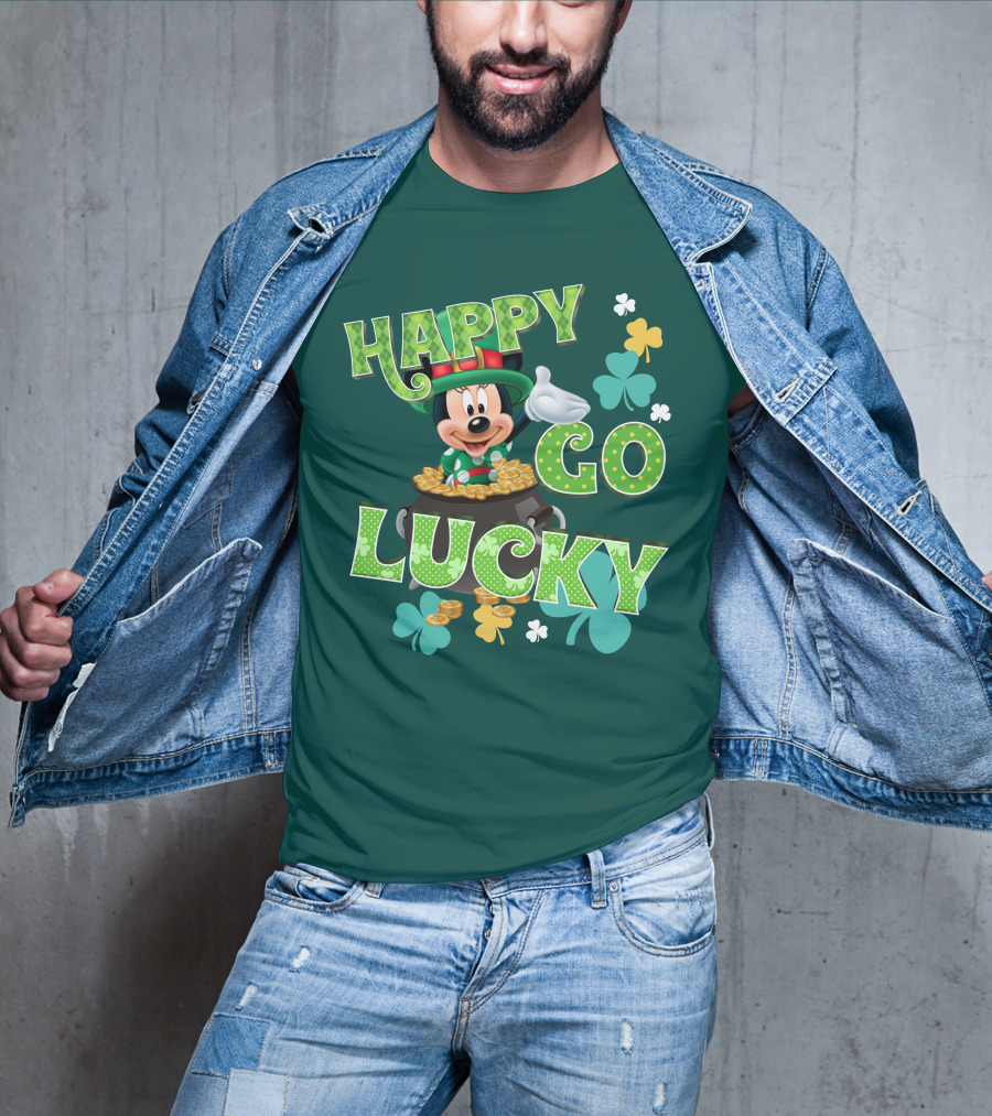 Happy Go Lucky Minnie Mouse Shamrock Pot Of Gold T-Shirt
