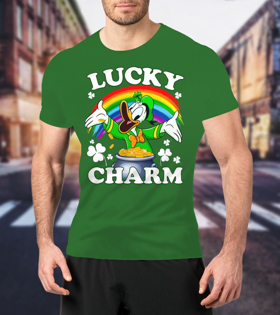 Lucky Charm Donald Duck Pot Of Gold Shamrocks Rainbow T-Shirt