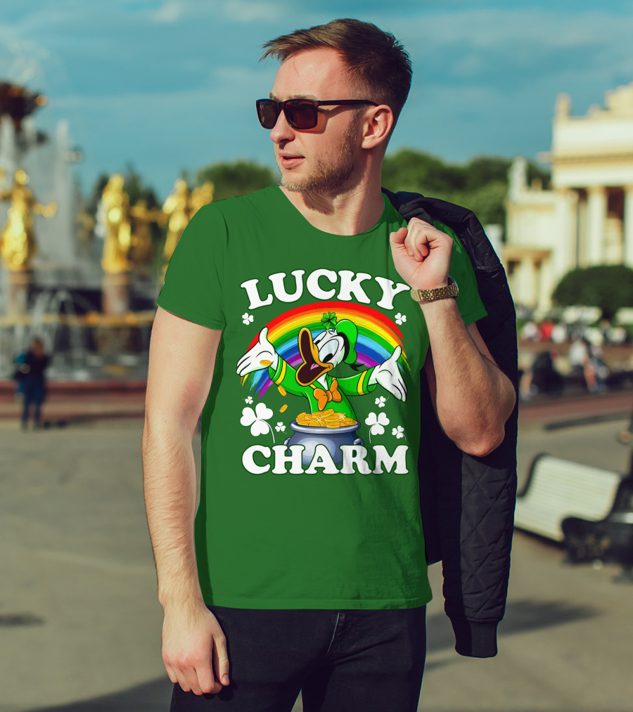 Lucky Charm Donald Duck Pot Of Gold Shamrocks Rainbow T-Shirt