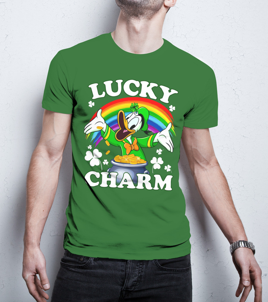 Lucky Charm Donald Duck Pot Of Gold Shamrocks Rainbow T-Shirt