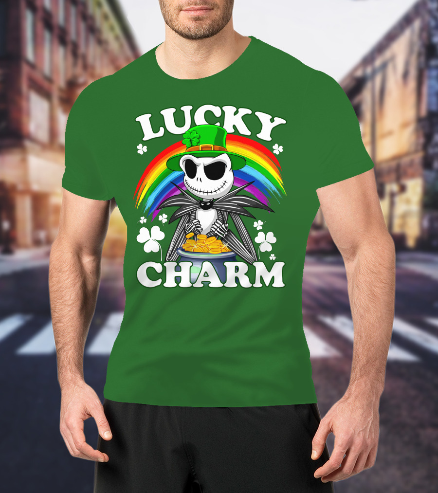 Lucky Charm Jack Skellington Rainbow Shamrock T-Shirt