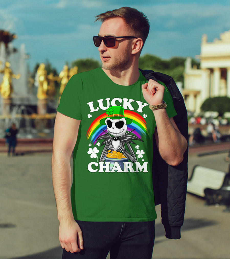 Lucky Charm Jack Skellington Rainbow Shamrock T-Shirt
