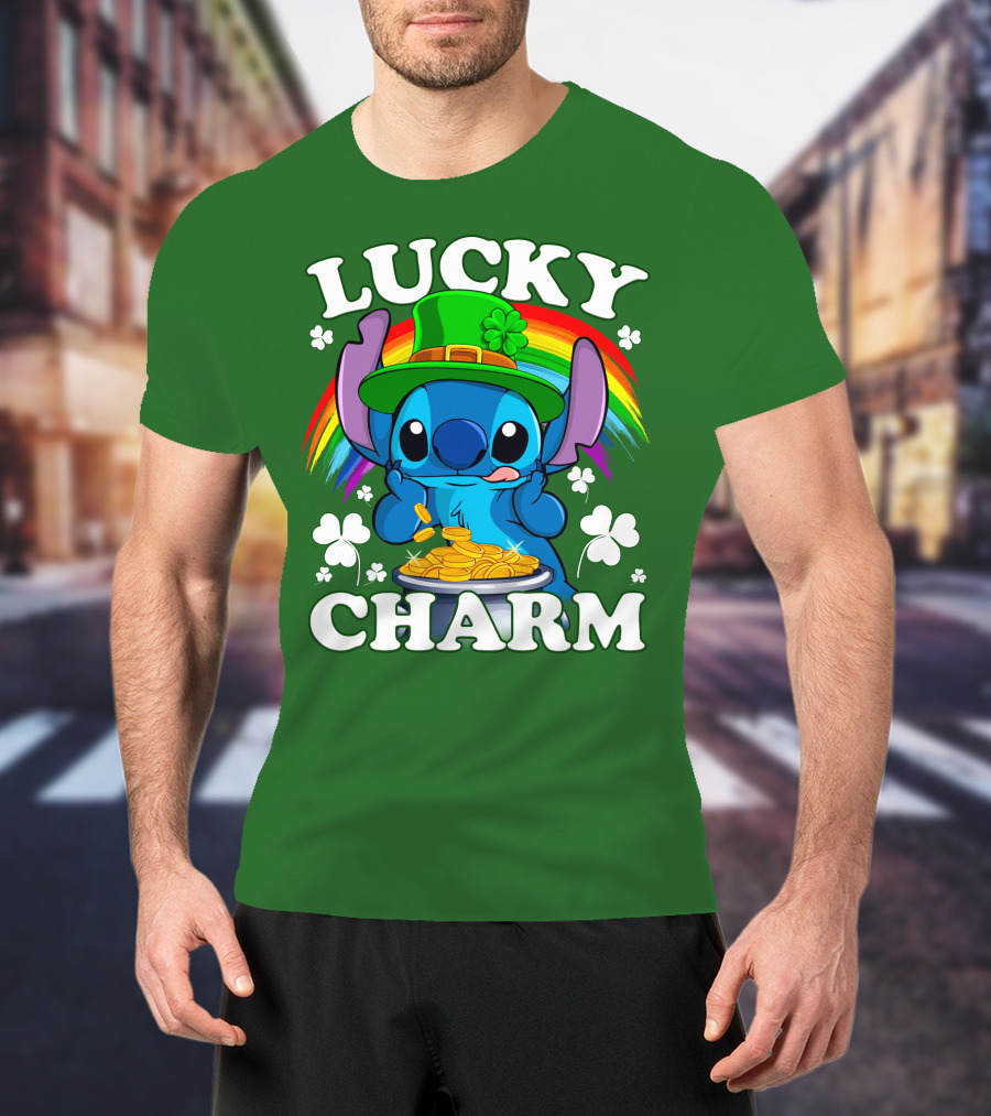 Lucky Charm Stitch Rainbow Pot Of Gold Clover Hat T-Shirt