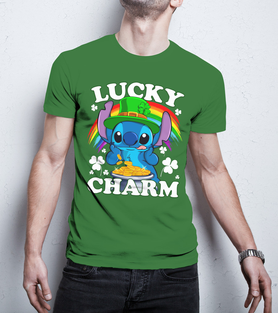 Lucky Charm Stitch Rainbow Pot Of Gold Clover Hat T-Shirt