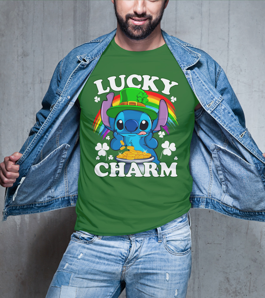 Lucky Charm Stitch Rainbow Pot Of Gold Clover Hat T-Shirt