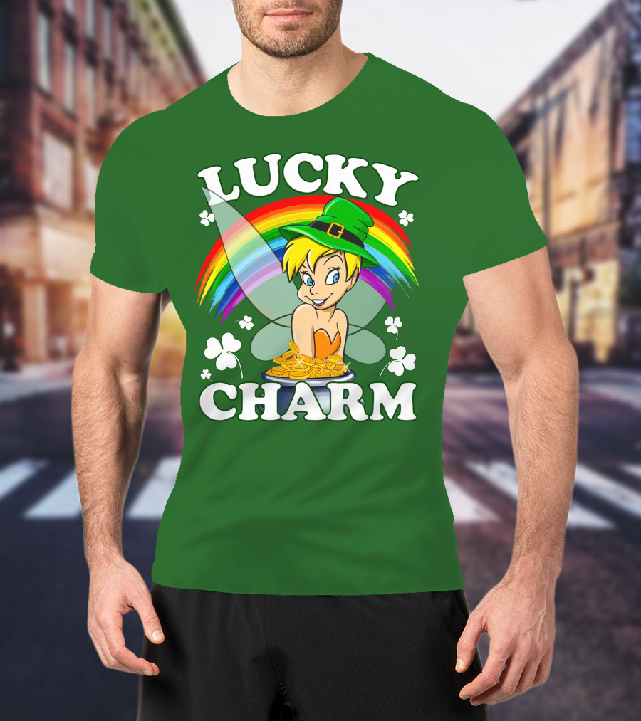 Lucky Charm Tinker Bell Rainbow Gold Coins Shamrocks T-Shirt