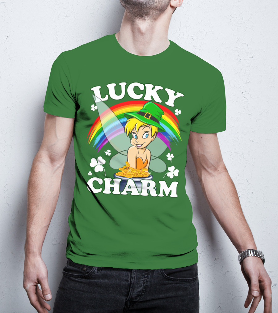 Lucky Charm Tinker Bell Rainbow Gold Coins Shamrocks T-Shirt