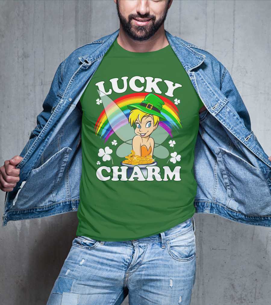 Lucky Charm Tinker Bell Rainbow Gold Coins Shamrocks T-Shirt