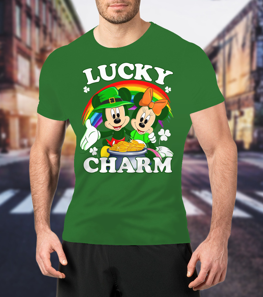Lucky Charm Mickey And Minnie Rainbow Shamrock Coins T-Shirt