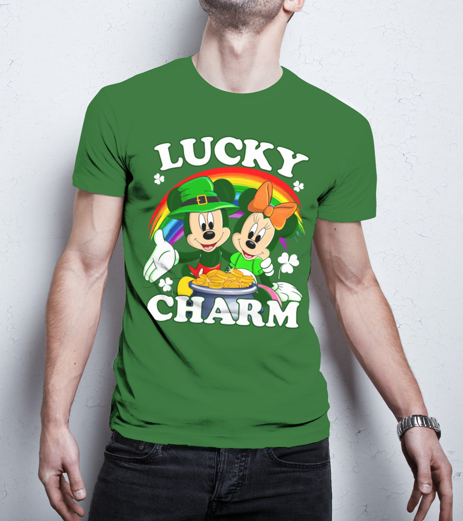 Lucky Charm Mickey And Minnie Rainbow Shamrock Coins T-Shirt