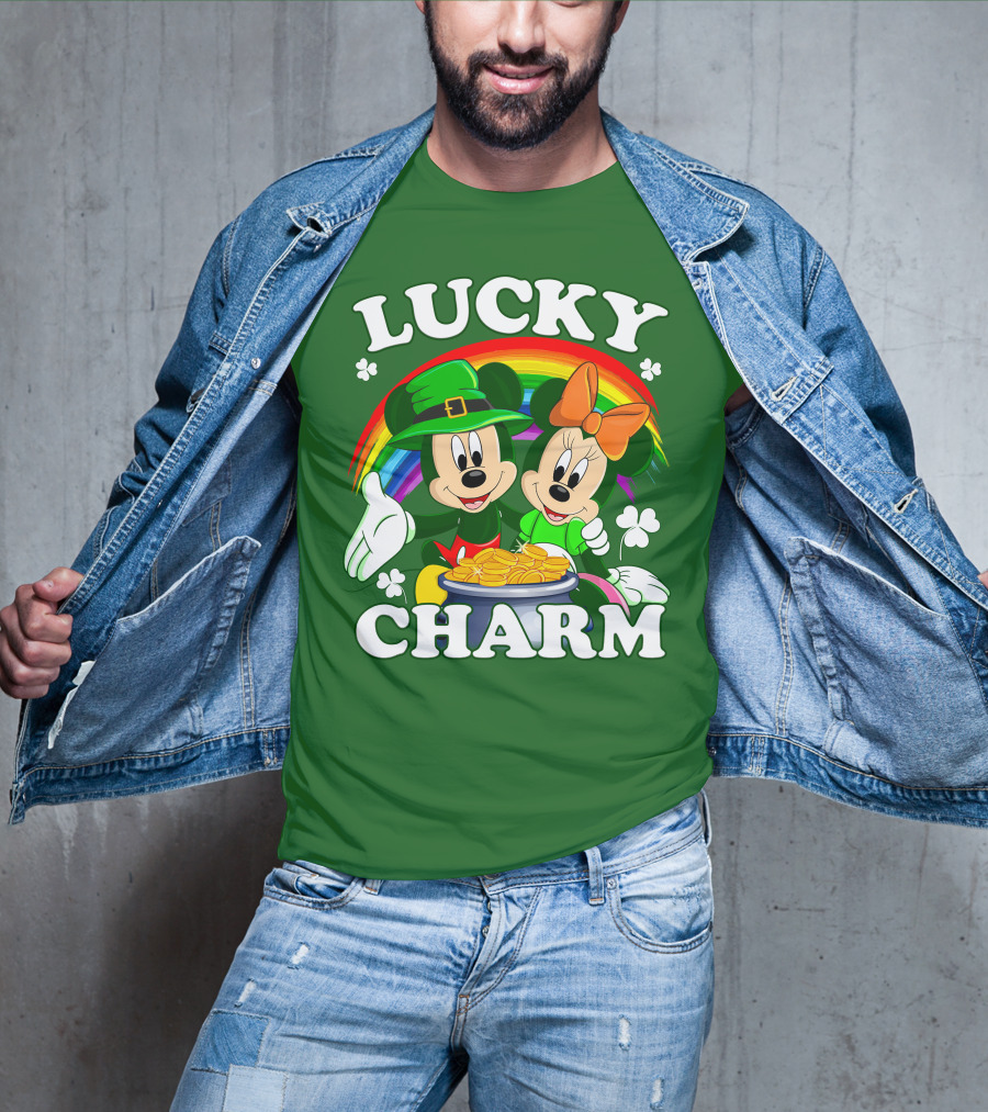 Lucky Charm Mickey And Minnie Rainbow Shamrock Coins T-Shirt