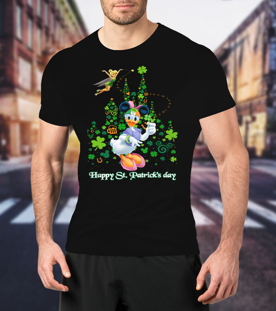 Happy St. Patrick's Day Donald Duck And Tinker Bell Disney Castle Celebration T-Shirt