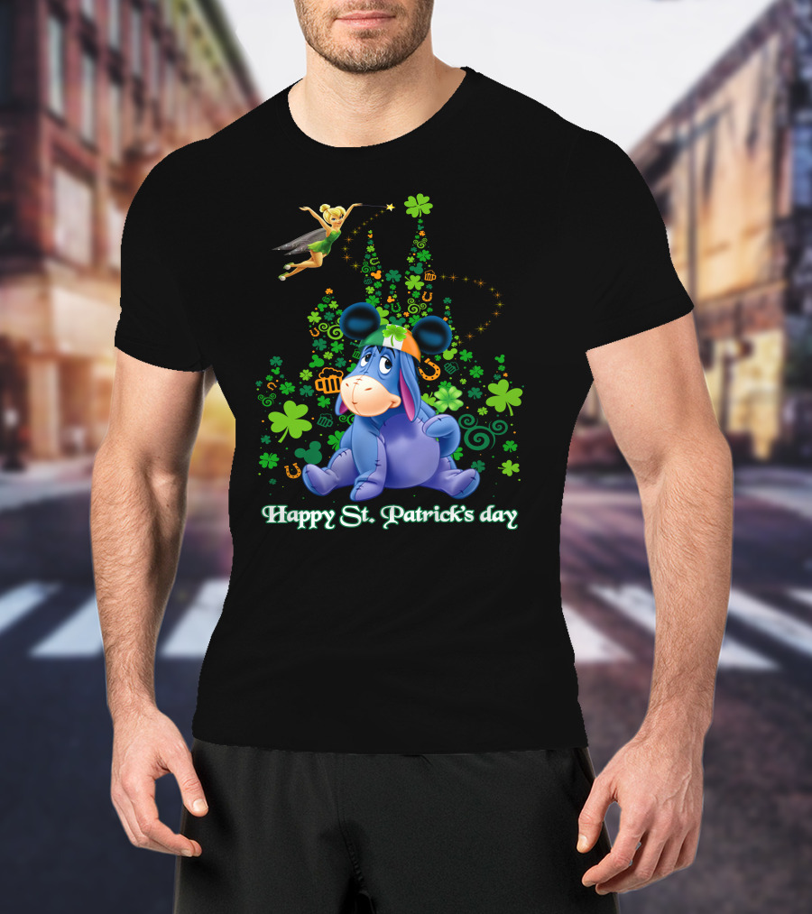 Happy St. Patrick's Day Eeyore With Tinker Bell And Castle T-Shirt