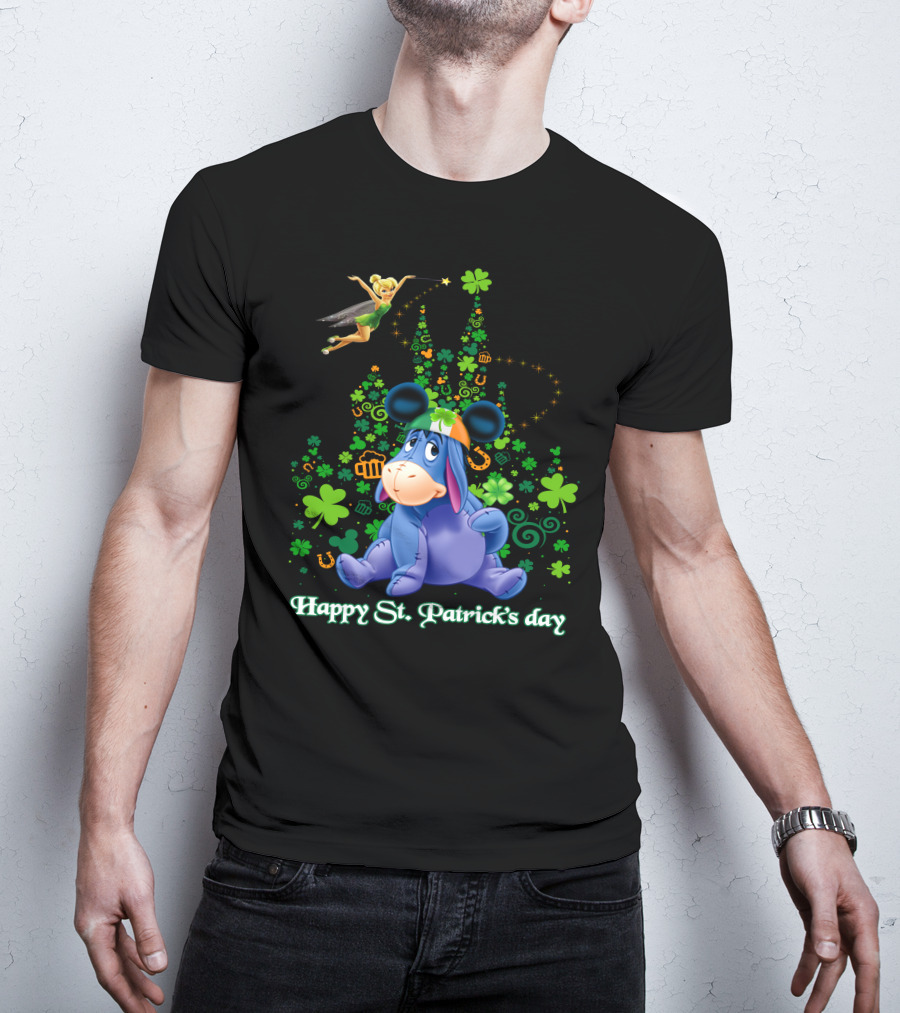 Happy St. Patrick's Day Eeyore With Tinker Bell And Castle T-Shirt