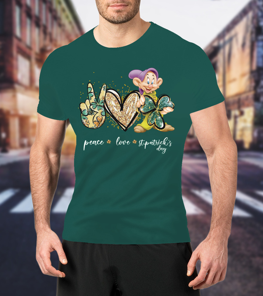 Peace Love St. Patrick's Day Dopey Shamrock T-Shirt