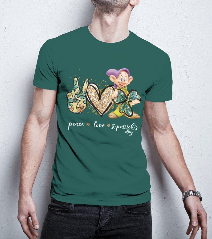 Peace Love St. Patrick's Day Dopey Shamrock T-Shirt
