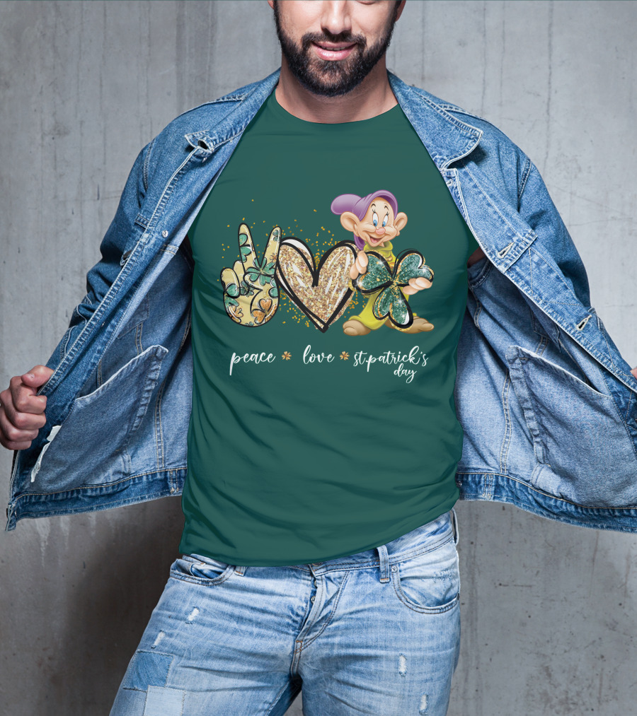 Peace Love St. Patrick's Day Dopey Shamrock T-Shirt