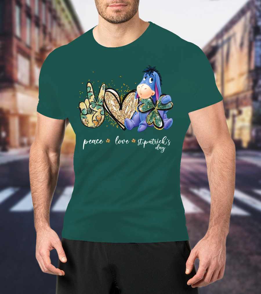 Peace Love St. Patrick's Day Eeyore Shamrock Heart T-Shirt