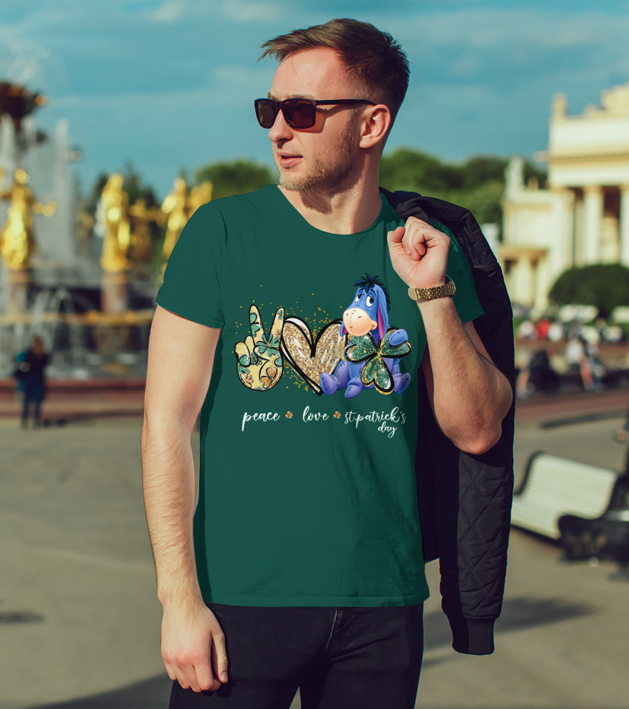 Peace Love St. Patrick's Day Eeyore Shamrock Heart T-Shirt