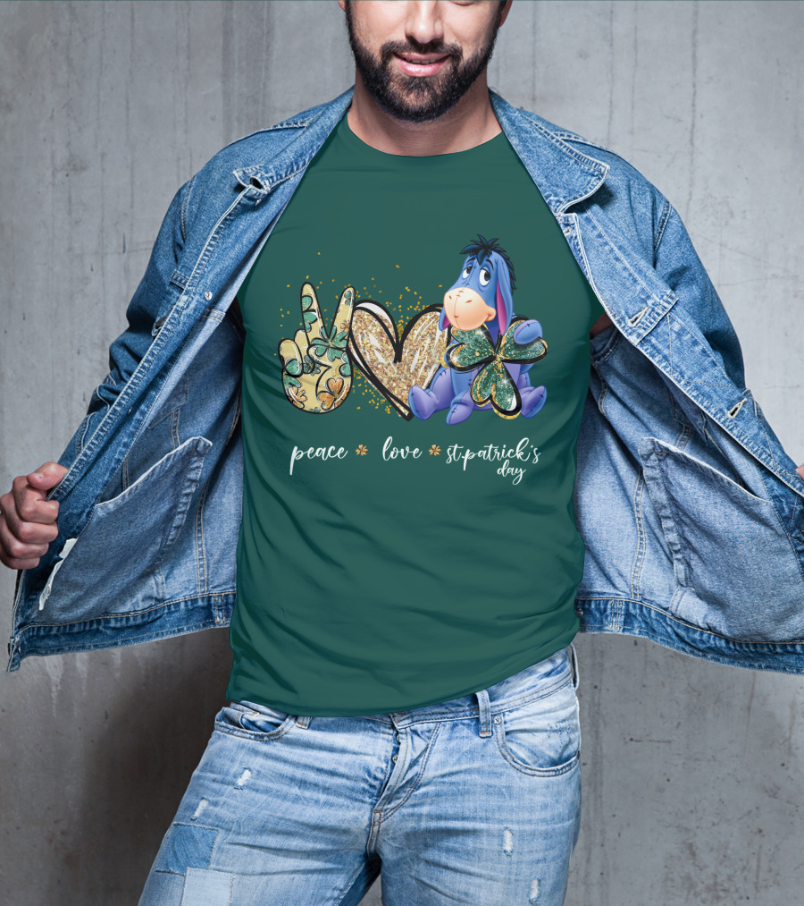 Peace Love St. Patrick's Day Eeyore Shamrock Heart T-Shirt