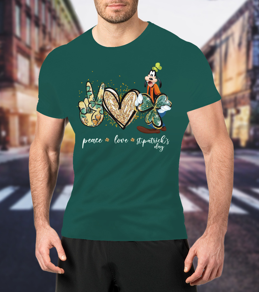 Goofy Peace Love St. Patrick's Day T-Shirt