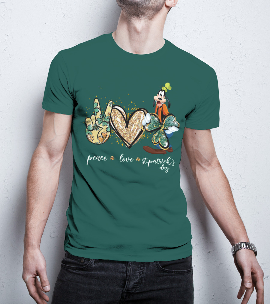 Goofy Peace Love St. Patrick's Day T-Shirt