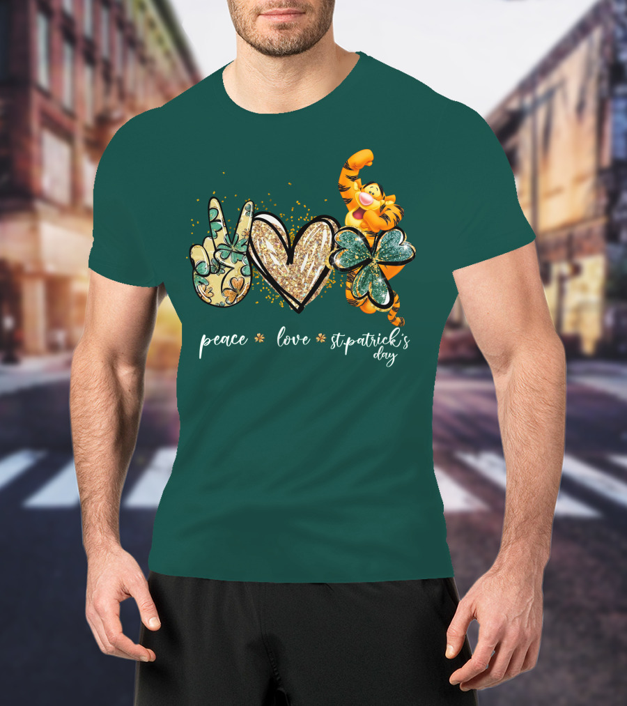 Tigger Peace Love St. Patrick's Day T-Shirt