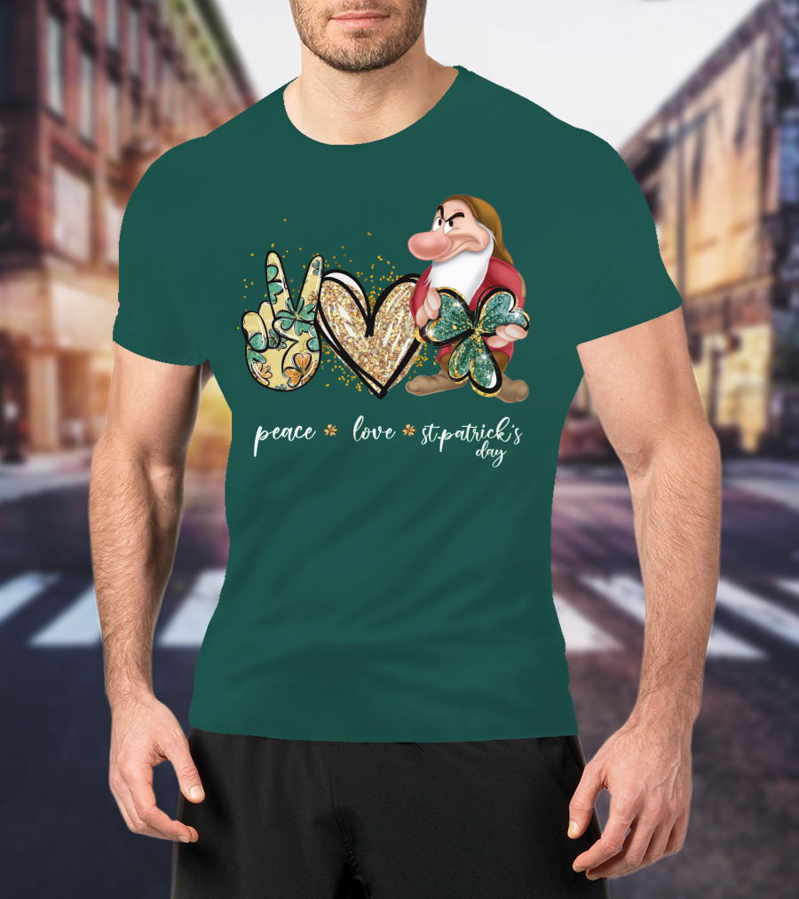 Peace Love St. Patrick's Day Grumpy Dwarf Clover T-Shirt