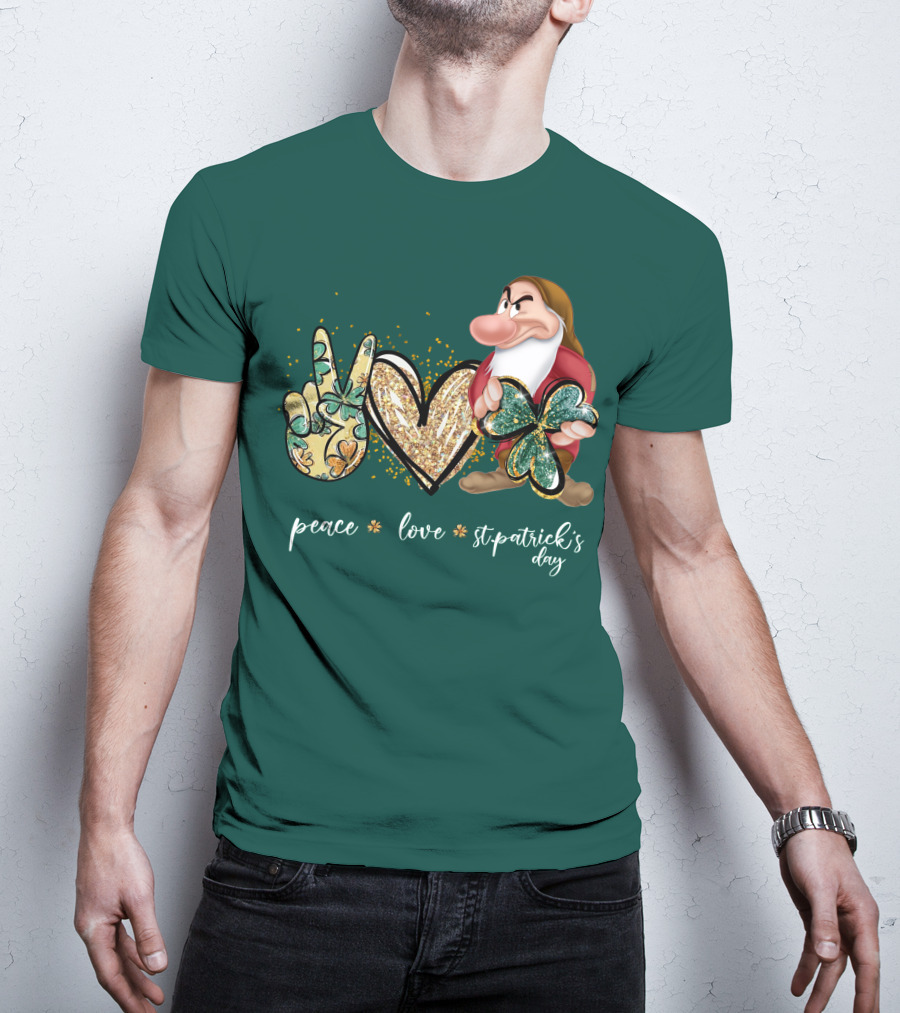 Peace Love St. Patrick's Day Grumpy Dwarf Clover T-Shirt
