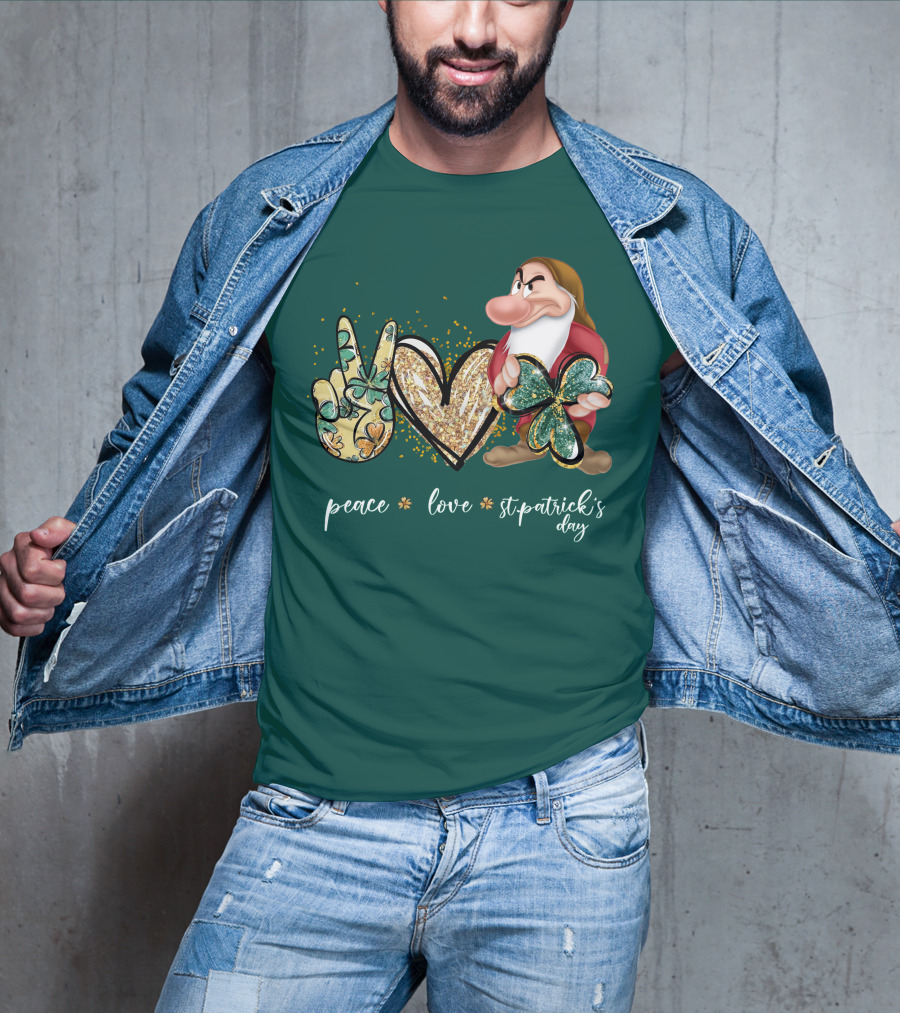 Peace Love St. Patrick's Day Grumpy Dwarf Clover T-Shirt