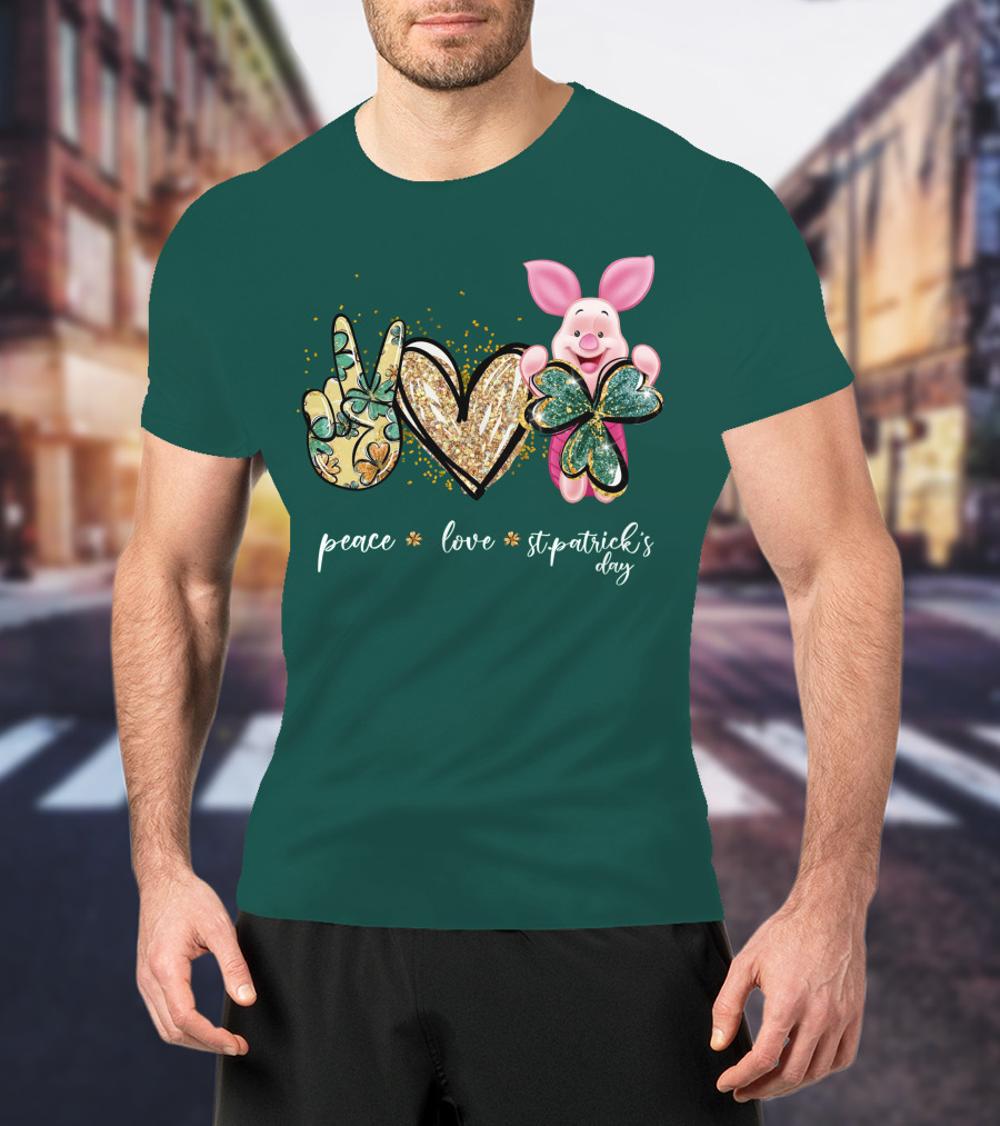 Peace Love St. Patrick's Day Piglet Shamrock T-Shirt