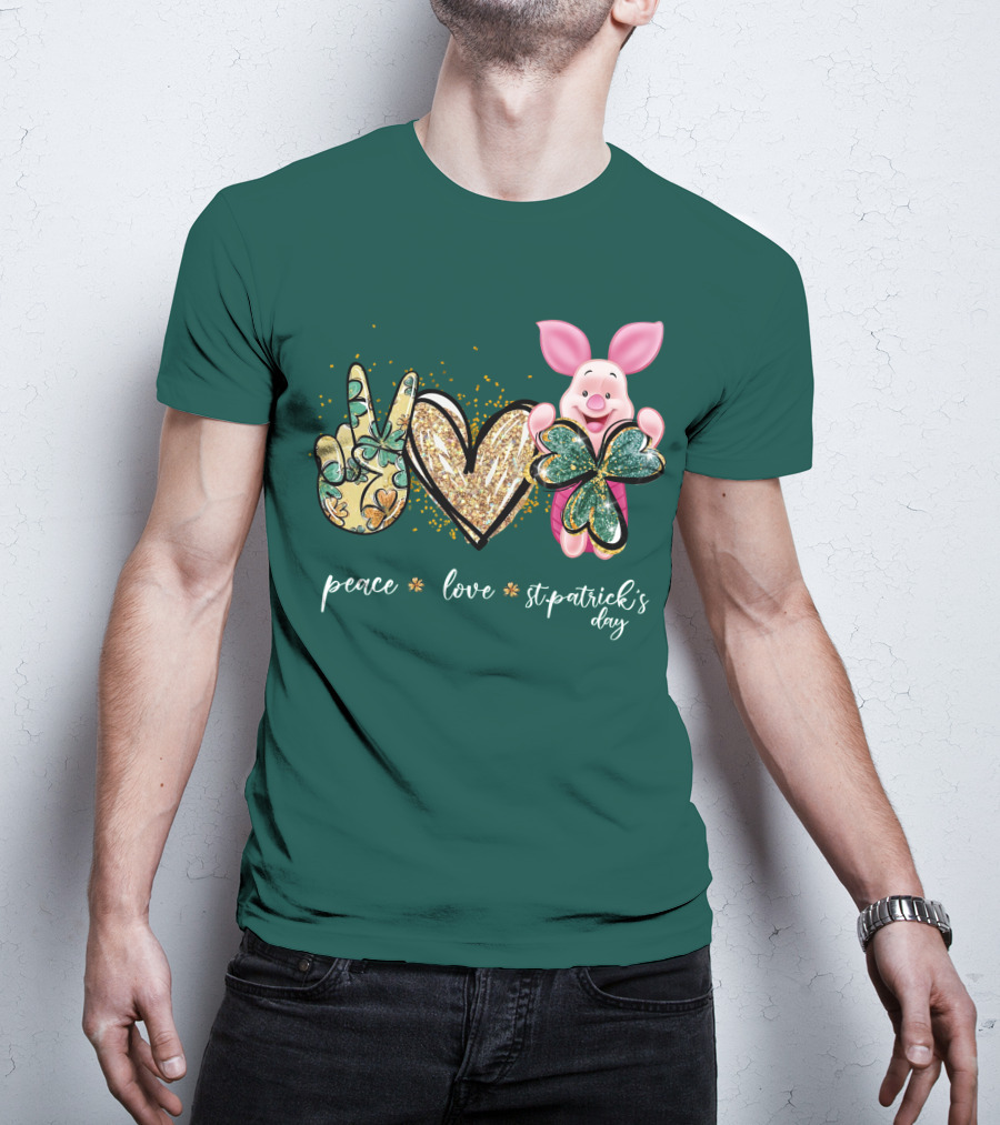 Peace Love St. Patrick's Day Piglet Shamrock T-Shirt