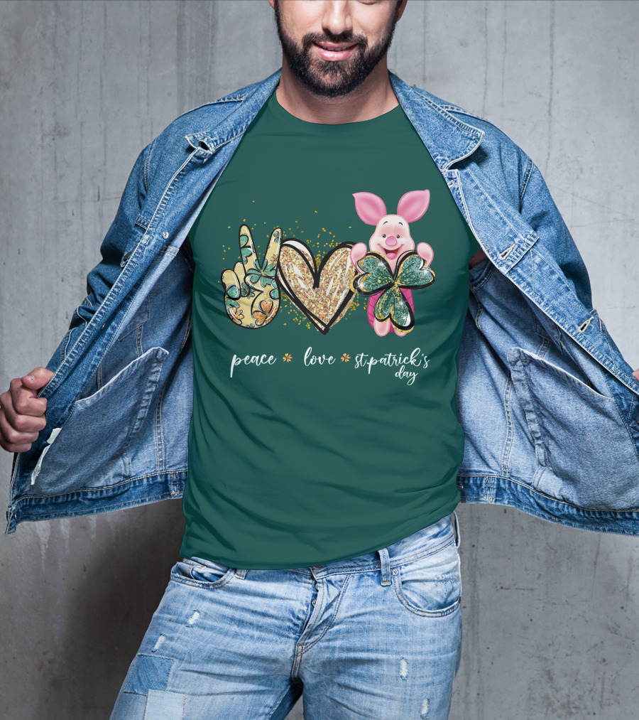 Peace Love St. Patrick's Day Piglet Shamrock T-Shirt