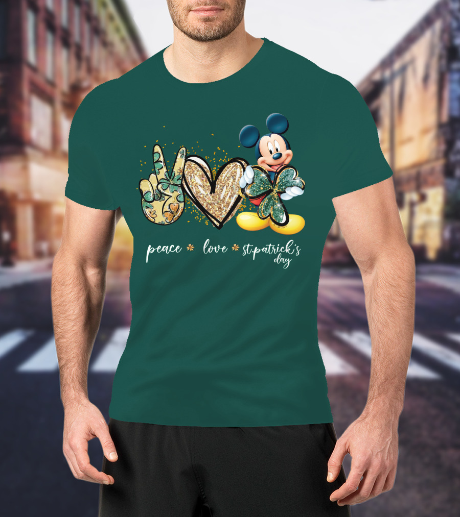 Peace Love St. Patrick's Day Mickey T-Shirt
